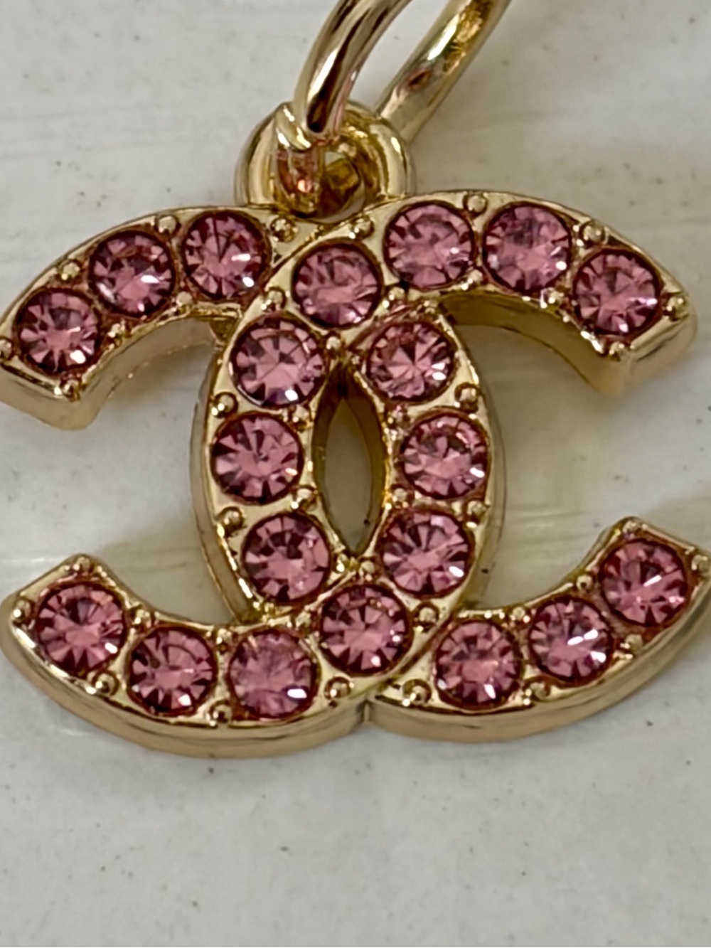 Dainty PINK Chanel Rhinestone CC Zipper Pull Charm